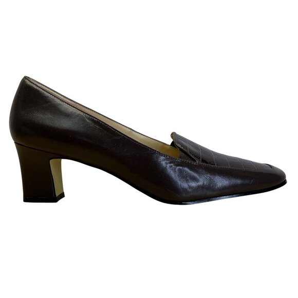 Fresco By Pierre Women’s Brown Leather Croc Embossed Whitney Pump Sz 10M - Picture 1 of 11